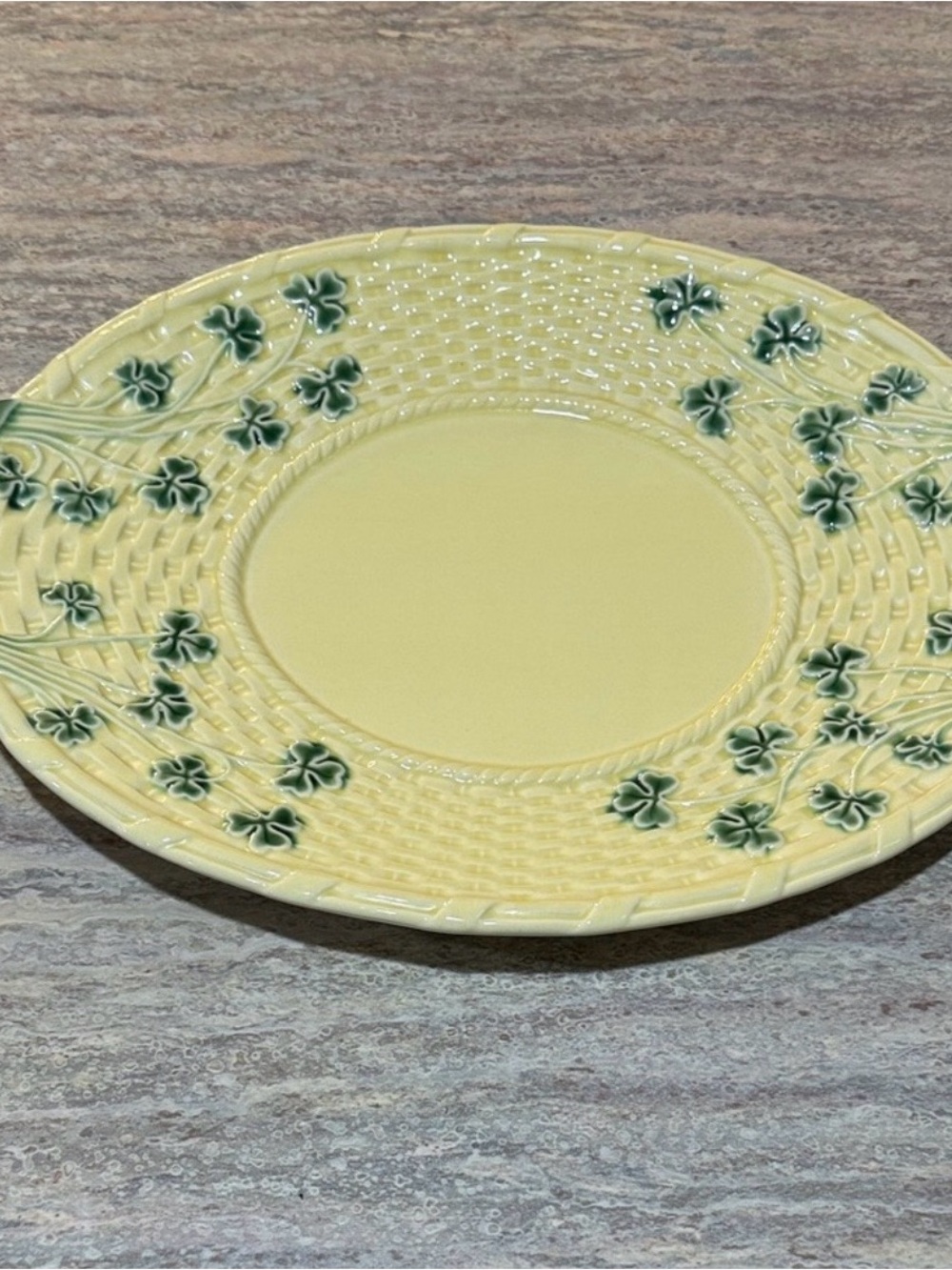 Bordallo Pinheiro Yellow Ceramic Serving Plate with Green Clover Accent